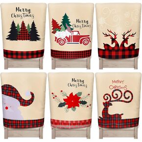 6 Pcs Christmas Chair Covers Christmas Chair Back Covers Dining Room Chair Covers Dining Chair Slipcovers for Christmas Dining Room Kitchen Wedding Party Decor (Floral)