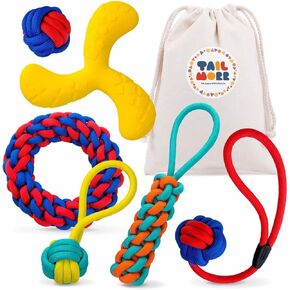 Tough Dog Rope Toys 6 PCS for Aggressive Chewers, Nearly Indestructible Chew Toy Lightweight Flying Disc, Indoor Outdoor Play for Medium Large Breeds Teething Training