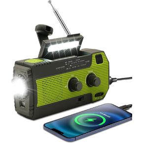 4000mAh Hand Crank Radio, Emergency Radio, Solar Portable Radio, NOAA/AM/FM Weather Radio, USB Type-C Charging, Dynamo Radio, Torch & LED Reading Light, SOS Alarm for Indoor/Outdoor Emergencies Green in Saudi Arabia