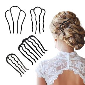 Metal Hair Side Combs Hair Fork Clip 4 Style French Hair Side Combs for Updo Bun, U Shape Vintage Hairstyle Hair Accessories Unbreakable Decorative (Pack of 4)