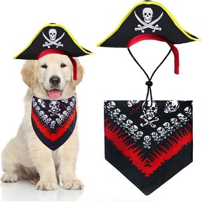 Dog Pirate Costume, Dog Halloween Costumes Dog Pirate Hat Dog Pirate Skull Bandana Funny Dog Costumes for Small Medium Large Dogs Pets (Style A, Large)