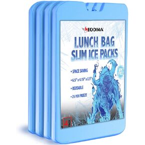 Kona Ice Packs for Lunch Boxes - No Ice Bags Required - Reusable Long Lasting Cooler Ice Packs (-5C) Small Thin Freezer Packs - Freezes in 25 Minutes (Set of 4)