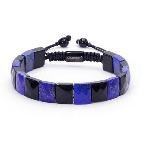 Natural Crytals Mens Beads Bracelet - COLORFEY Mens Bracelets Beaded Lapis Lazuli Black Obsidian Trendy Handmade Bracelet, Unique Double Protection Energy Beads Healing Crystals Bracelet for Men