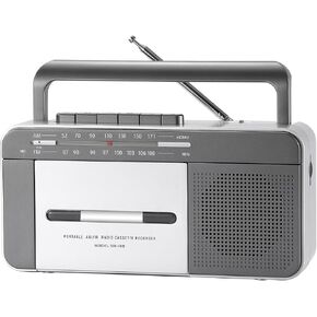 Portable Cassette Tape Player with AM FM, Record to Cassettes via Build-in Mic, C Battery Operated or AC Powered Radio Cassette Recorder with 6W Speaker, Earphone Jack and Retractable Handle
