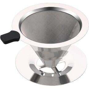Pour Over Coffee Dripper，304 Stainless Steel Metal Coffee Filter with Base, Dual-Layer Metal Coffee Filter, Perfectly Filters Coffee Grounds, Convenient and Portable for Outdoor Use