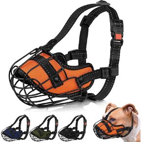 OOPSDOGGY Pitbull Dog Muzzle Reflective Metal Mask Secure Wire Basket Muzzle for Large Sized Dogs Amstaff Soft Cage Muzzle to Prevent Biting Chewing with Adjustable Nylon Straps (Black, Pitbull)