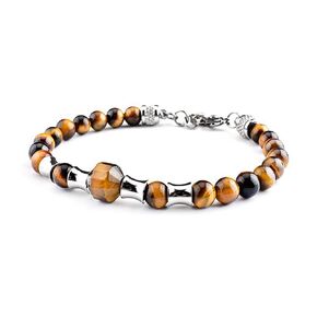 VN Jewelr Womens Mens Handmade Real Gemstone Bracelet Adjusable | Tiger's Eye, Afican Pine, Black Onyx Gemstone Beaded Bracelet for Men Women (Tiger's Eye)