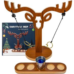 Large Ring Toss Game for Adults Kids，Hook and Shoot Leaders, Christmas Deer Ring toss Styling,2 Players Handmade Wooden Swings Fast-paced Interactive Family Outdoors