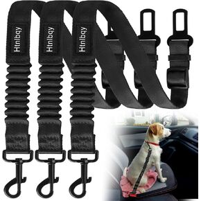 Thickened Dog Seat Belt for Car, 3 Pack Set Retractable Dog Car Leash Adjustable Dog Seat Belt for Vehicle Nylon Pet Safety Seat Belts Heavy Duty & Elastic,Seat Belt for Large Dogs in Car, Black