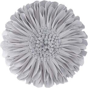 JWH Handmade 3D Flower Throw Pillow Covers Aesthetic Decorative Velvet Sunflower Accent Pillow Case Round Pillowcase Soft Cushion Couch Bedroom Living Room Bed 12 Inch Grey