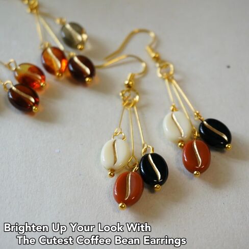 Cute Coffee Earrings, Gold Plated Fun Novelty Coffee Bean Drop Dangle Earrings, Gifts for Coffee Lovers Coffeeholic Women Girls (color 02) in Saudi Arabia