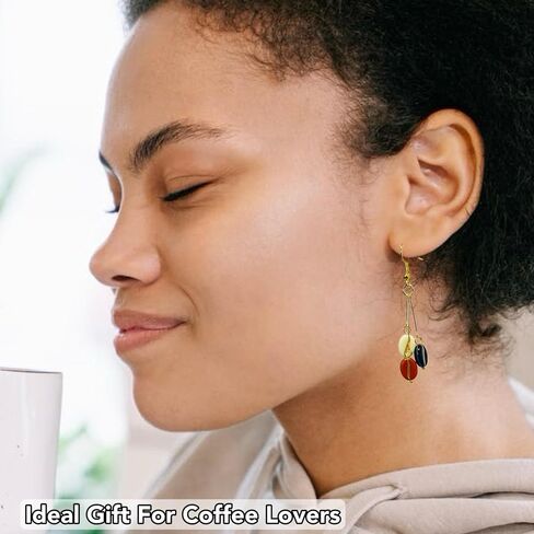 Cute Coffee Earrings, Gold Plated Fun Novelty Coffee Bean Drop Dangle Earrings, Gifts for Coffee Lovers Coffeeholic Women Girls (color 02) in Saudi Arabia