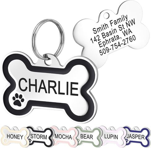 علامات معرف الحيوانات الأليفة على شكل عظمة من الفولاذ المقاوم للصدأ من GoTags مع تصميم مخالب ملونة، علامات مخصصة للكلاب والقطط، نقش مخصص مع ما يصل إلى 5 أسطر من النص على كلا الجانبين (عاجي، صغير) in Kuwait