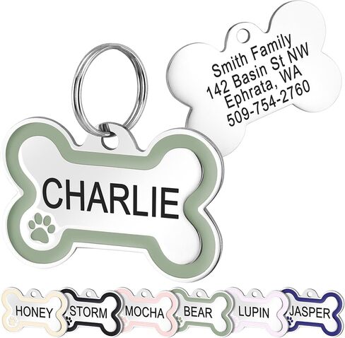 GoTags Stainless Steel Bone-Shaped Pet ID Tags with Color Paw Design, Personalized Dog and Cat Tags, Custom Engraving with up to 5 Lines of Text on Both Sides (Ivory, Small) in Saudi Arabia