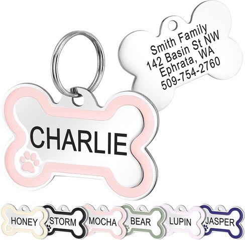 GoTags Stainless Steel Bone-Shaped Pet ID Tags with Color Paw Design, Personalized Dog and Cat Tags, Custom Engraving with up to 5 Lines of Text on Both Sides (Ivory, Small) in Saudi Arabia
