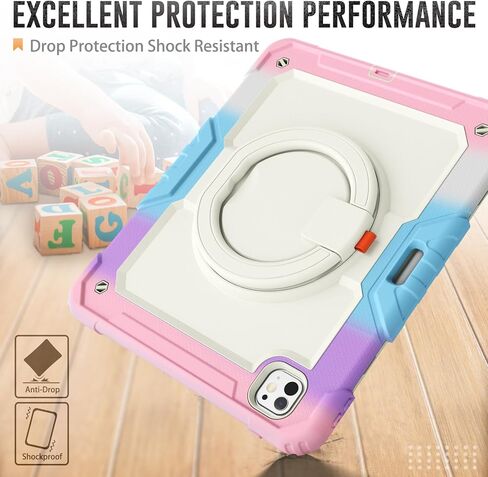 for iPad Pro 13 Inch Case 2024 7th Generation (M4): Shockproof Rugged Protective Cover with Screen Protector Pencil Holder Shoulder Strap [360° Rotating Hand Strap] &Stand, Rainbow Pink in Saudi Arabia