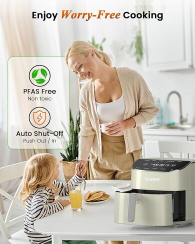 Nuwave Brio Plus Air Fryer 8 Qt, New & Improved, PFAS-FREE, 7 Digital One-Touch Cook Functions that AIR FRY, BAKE, ROAST, DEHYDRATE, TOAST, REHEAT, PREHEAT, 150 Presets, 50°F~400°F, 700/1500/1800W in Saudi Arabia