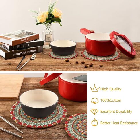 Trivets for Hot Dishes, Pots and Pans Potholders Woven Trivet Cotton Round Large Pot Holder Decor Heat Resistant Hot Pads Mat for Table Counter Cooking Potholder Set of 2 (7in + 9in) Mandala in Saudi Arabia