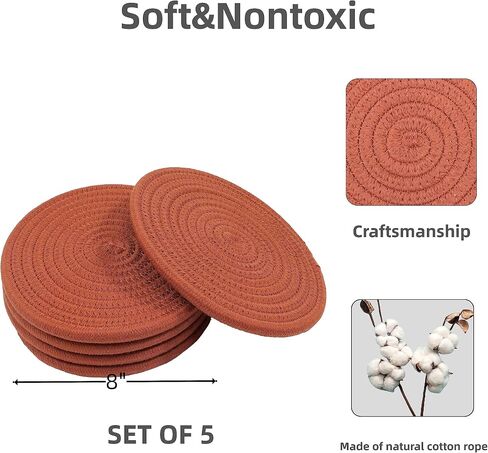 مجموعة Trivets حاملات الأواني مجموعة الوقايات لأسطح العمل والحصائر الساخنة وسادات ساخنة مقاس 8 بوصات من القطن للمطبخ مثالية للأطباق الساخنة والأواني والمقالي وأباريق الشاي والأطباق والأطباق 5 قطع ريفية in Saudi Arabia