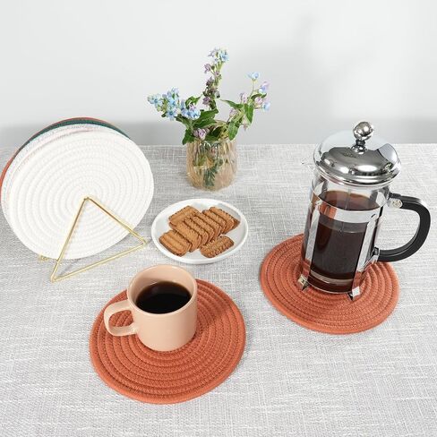 مجموعة Trivets حاملات الأواني مجموعة الوقايات لأسطح العمل والحصائر الساخنة وسادات ساخنة مقاس 8 بوصات من القطن للمطبخ مثالية للأطباق الساخنة والأواني والمقالي وأباريق الشاي والأطباق والأطباق 5 قطع ريفية in Saudi Arabia