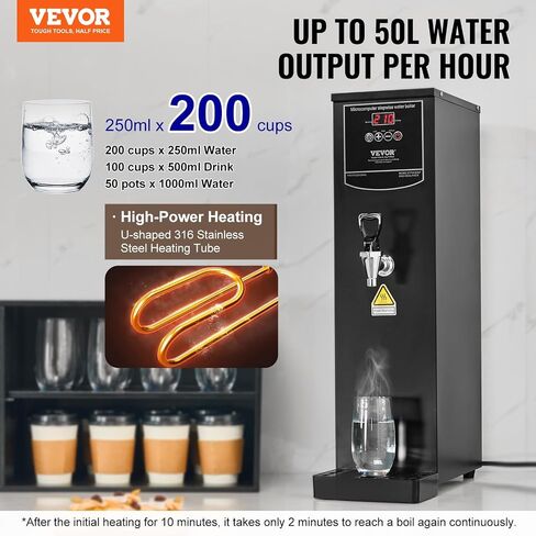 VEVOR Hot Water Dispenser, Commercial Water Boiler 1500W with 316 Stainless Steel Heating Tube, 50L/H Step-by-step Fast Heating Electric Water Warmer for Coffee Tea Restaurant Office, 15L in Saudi Arabia