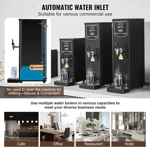 VEVOR Hot Water Dispenser, Commercial Water Boiler 1500W with 316 Stainless Steel Heating Tube, 50L/H Step-by-step Fast Heating Electric Water Warmer for Coffee Tea Restaurant Office, 15L in Saudi Arabia