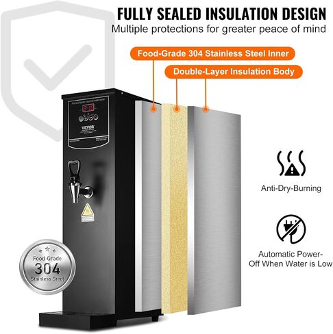 VEVOR Hot Water Dispenser, Commercial Water Boiler 1500W with 316 Stainless Steel Heating Tube, 50L/H Step-by-step Fast Heating Electric Water Warmer for Coffee Tea Restaurant Office, 15L in Saudi Arabia