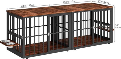 YITAHOME 77.6" Large Corner Dog Crate Furniture for 2 Dogs, 4 Combination Forms Wooden Dog Kennel with 360° rotatable Dog Bowls & 3 Doors,Dog Crate Furniture TV Stand for Medium Large Dog, Brown in Saudi Arabia