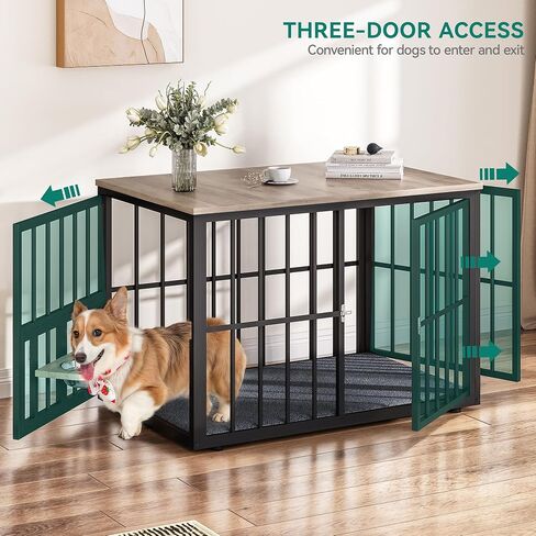 YITAHOME 77.6" Large Corner Dog Crate Furniture for 2 Dogs, 4 Combination Forms Wooden Dog Kennel with 360° rotatable Dog Bowls & 3 Doors,Dog Crate Furniture TV Stand for Medium Large Dog, Brown in Saudi Arabia