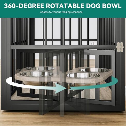 YITAHOME 77.6" Large Corner Dog Crate Furniture for 2 Dogs, 4 Combination Forms Wooden Dog Kennel with 360° rotatable Dog Bowls & 3 Doors,Dog Crate Furniture TV Stand for Medium Large Dog, Brown in Saudi Arabia
