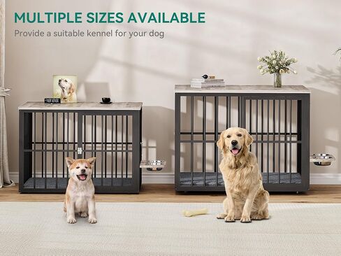 YITAHOME 77.6" Large Corner Dog Crate Furniture for 2 Dogs, 4 Combination Forms Wooden Dog Kennel with 360° rotatable Dog Bowls & 3 Doors,Dog Crate Furniture TV Stand for Medium Large Dog, Brown in Saudi Arabia