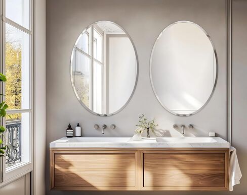 Frameless Scalloped Wall Mirror: Decorative Scallop Oval Mirrored Glass Vanity with Beveled Silver Edge for Bathroom Bedroom Livingroom Dining Room Entryway Hallway, 28 x 20 inch in Saudi Arabia