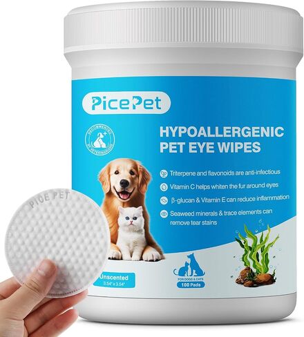 Hypoallergenic Eye Wipes for Dog & Cats, Plant-Based Tear Stain Remover for Discharge, Crust, Allergies, Itching, Unscented,100 Count in Saudi Arabia