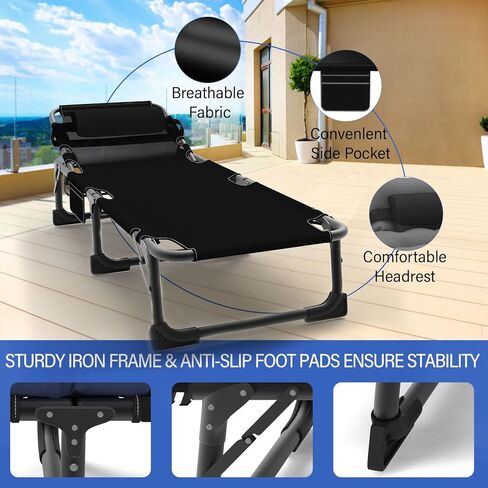 Camping Sleeping Cot,5-Position Folding Cot,Lounge Chair with Mattress,Folding Sleeping Cot with Carrying Bag,Camping Cots for Adults, Heavy Duty Lounges Chairs for Outside, Beach, Lawn in Saudi Arabia