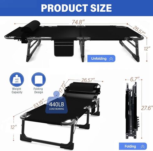 Camping Sleeping Cot,5-Position Folding Cot,Lounge Chair with Mattress,Folding Sleeping Cot with Carrying Bag,Camping Cots for Adults, Heavy Duty Lounges Chairs for Outside, Beach, Lawn in Saudi Arabia