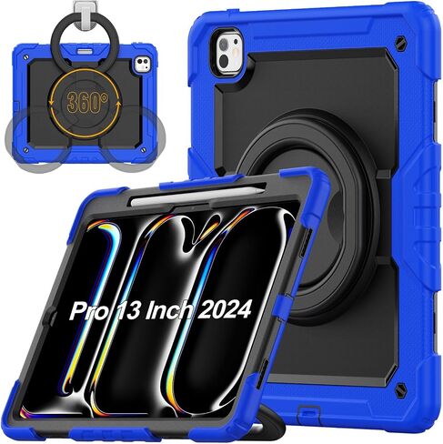 for iPad Pro 13 Inch Case 2024 7th Generation (M4): Shockproof Rugged Protective Cover with Screen Protector Pencil Holder Shoulder Strap [360° Rotating Hand Strap] &Stand, Rainbow Pink in Saudi Arabia