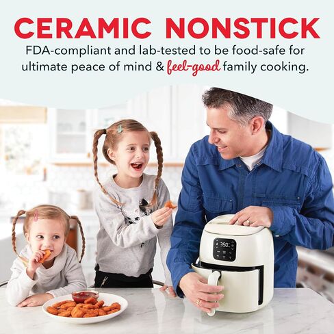 DASH Tasti-Crisp™ Ceramic Air Fryer Oven, 2.6 Qt., Cream – Compact Air Fryer for Healthier Food in Minutes, Ceramic Nonstick Surface, Ideal for Small Spaces - Auto Shut Off, Digital, 1000-Watt in Saudi Arabia