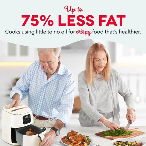 DASH Tasti-Crisp™ Ceramic Air Fryer Oven, 2.6 Qt., Cream – Compact Air Fryer for Healthier Food in Minutes, Ceramic Nonstick Surface, Ideal for Small Spaces - Auto Shut Off, Digital, 1000-Watt in Saudi Arabia