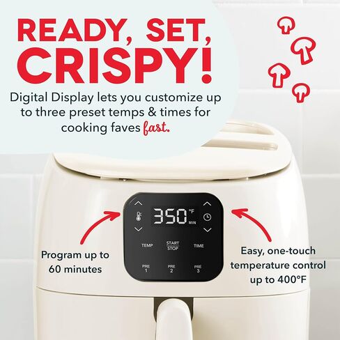 DASH Tasti-Crisp™ Ceramic Air Fryer Oven, 2.6 Qt., Cream – Compact Air Fryer for Healthier Food in Minutes, Ceramic Nonstick Surface, Ideal for Small Spaces - Auto Shut Off, Digital, 1000-Watt in Saudi Arabia
