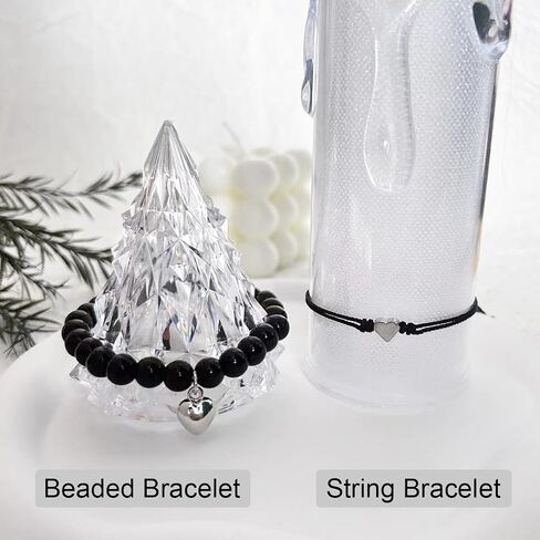Good Luck Bracelets for Women, Black Onyx Bracelet for Protection, Handmade Black String Bracelet, Healing Crystal Bead Heart Charm Friendship Couples Bracelets (Black Onyx, Good Luck) in Saudi Arabia