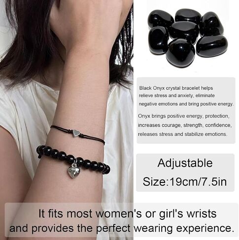 Good Luck Bracelets for Women, Black Onyx Bracelet for Protection, Handmade Black String Bracelet, Healing Crystal Bead Heart Charm Friendship Couples Bracelets (Black Onyx, Good Luck) in Saudi Arabia