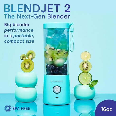 خلاط BlendJet المحمول للعصائر والمخفوقات - خلاط صغير شخصي لاسلكي سعة 16oz BlendJet 2، قابل لإعادة الشحن عبر USB-C وتنظيف ذاتي - خلاط صغير للسفر مع شفرة من الفولاذ المقاوم للصدأ (زجاج بحري) in Saudi Arabia