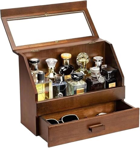 Miratino Cologne Organizer for Men, Wood Cologne Stand with Drawer, Large Capacity Perfume Organizer with Cologne Holder Display in Saudi Arabia