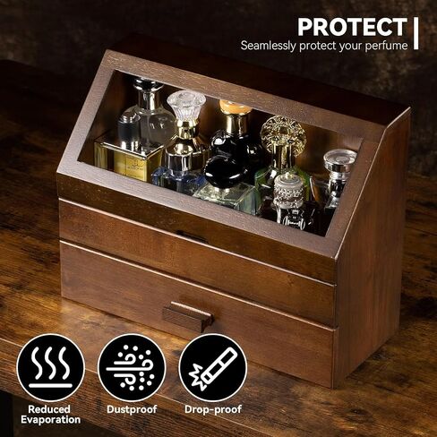 Miratino Cologne Organizer for Men, Wood Cologne Stand with Drawer, Large Capacity Perfume Organizer with Cologne Holder Display in Saudi Arabia