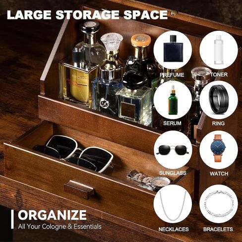 Miratino Cologne Organizer for Men, Wood Cologne Stand with Drawer, Large Capacity Perfume Organizer with Cologne Holder Display in Saudi Arabia