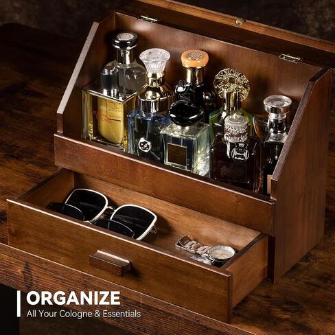 Miratino Cologne Organizer for Men, Wood Cologne Stand with Drawer, Large Capacity Perfume Organizer with Cologne Holder Display in Saudi Arabia