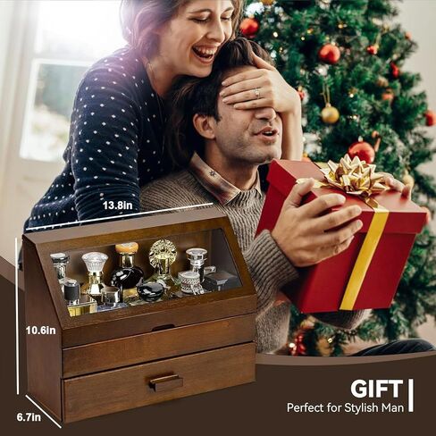 Miratino Cologne Organizer for Men, Wood Cologne Stand with Drawer, Large Capacity Perfume Organizer with Cologne Holder Display in Saudi Arabia