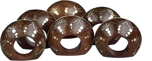 Healthy Floyds Set of 6 Wooden Sleek Plain Handmade Decorative Napkin Rings for Dinner Party Table Decor (Set of 6) (NP-6 Pieces Set BRSS Inlay) in Saudi Arabia