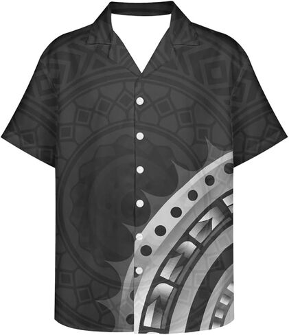 GLUDEAR Men's Polynesian Tribal 3D Print Casual Button Down Short Sleeve Cuba Collar Shirt in Kuwait