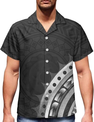 GLUDEAR Men's Polynesian Tribal 3D Print Casual Button Down Short Sleeve Cuba Collar Shirt in Kuwait